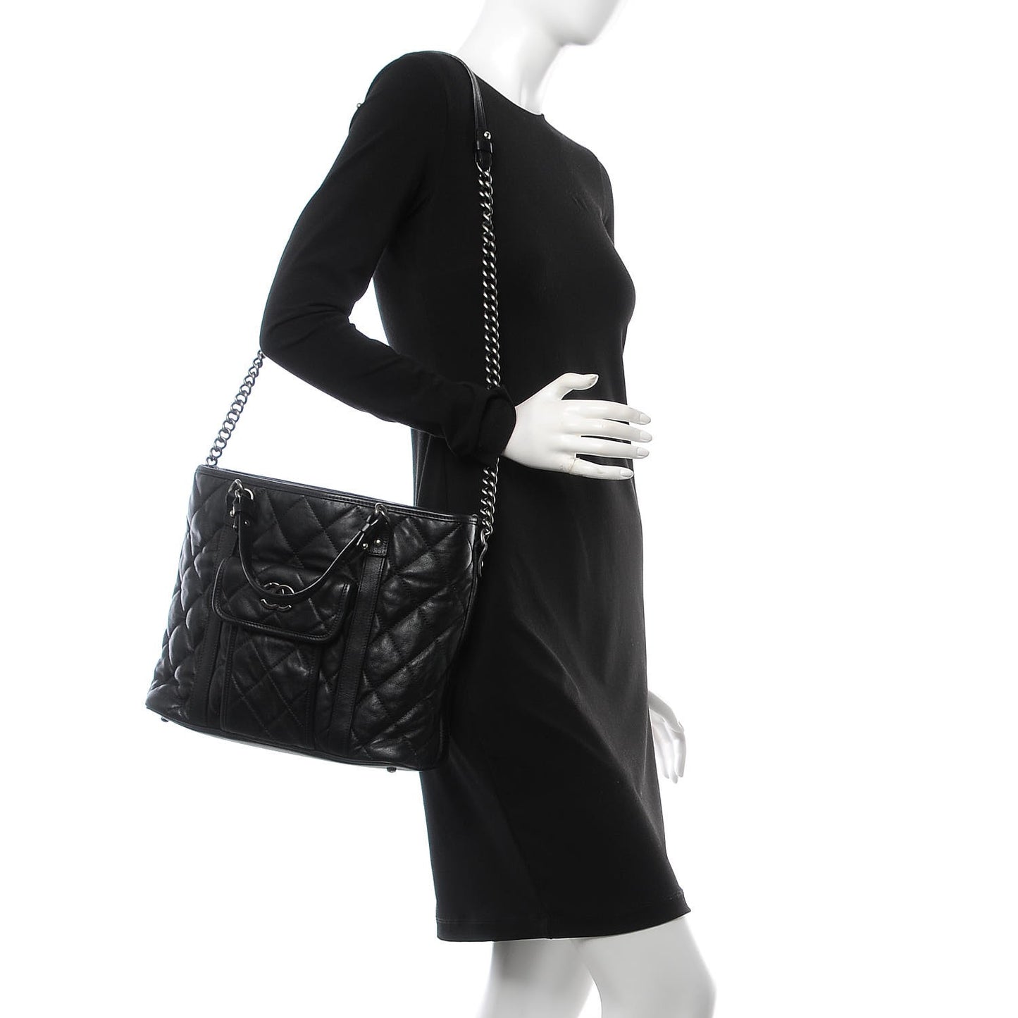 Calfskin Quilted Small Casual Riviera Tote Black