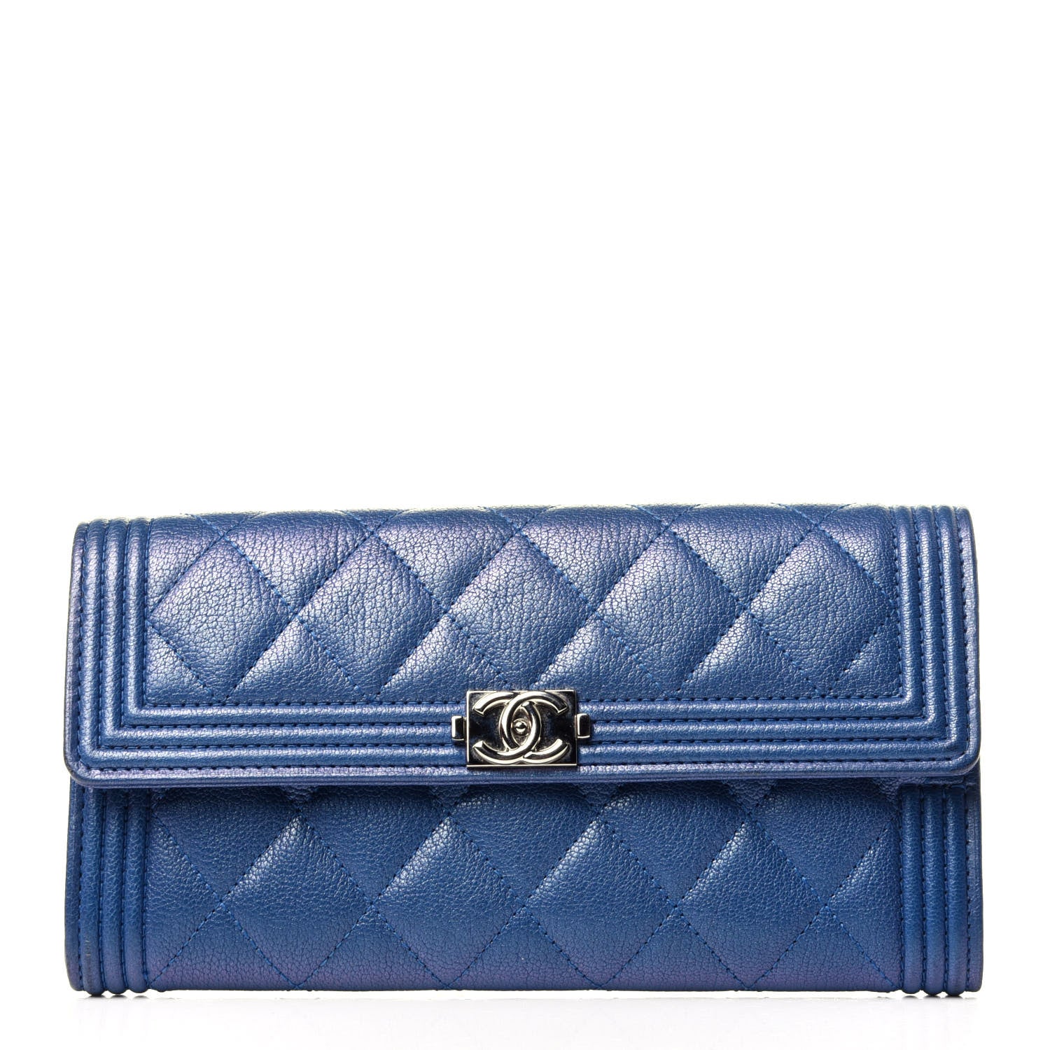 Chanel Goatskin Quilted Boy Flap Wallet Blue 1 of 10