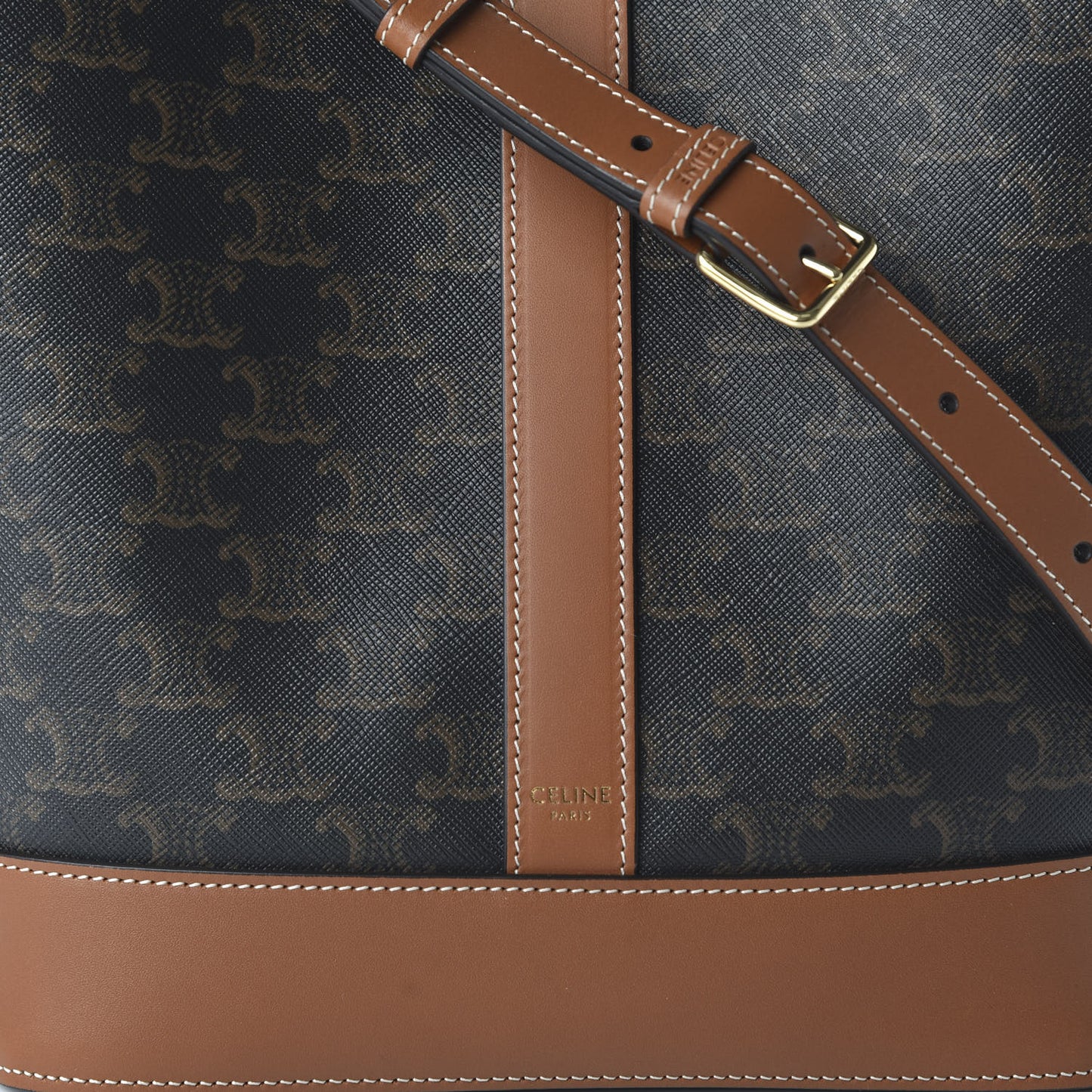 Triomphe Canvas Calfskin Medium Bucket Bag Tan