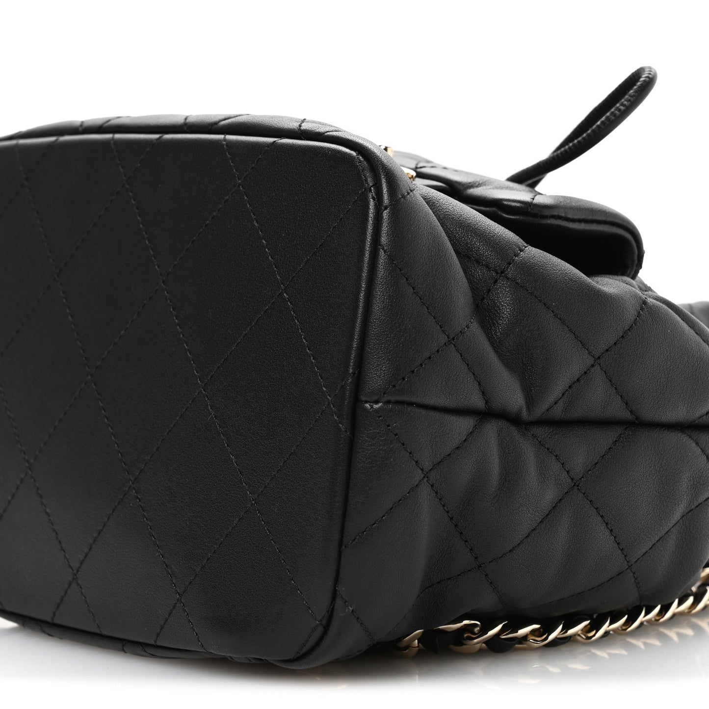 Lambskin Quilted Double Pocket Drawstring Backpack Black