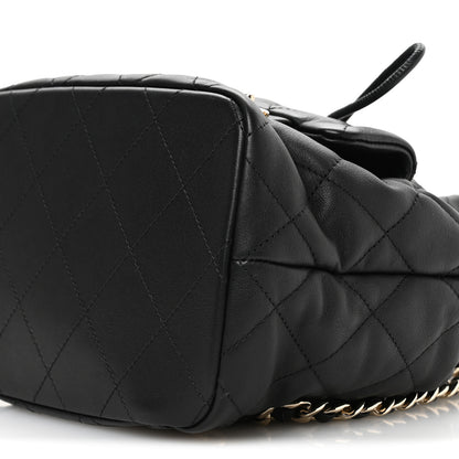 Chanel Lambskin Quilted Double Pocket Drawstring Backpack Black 10 of 10