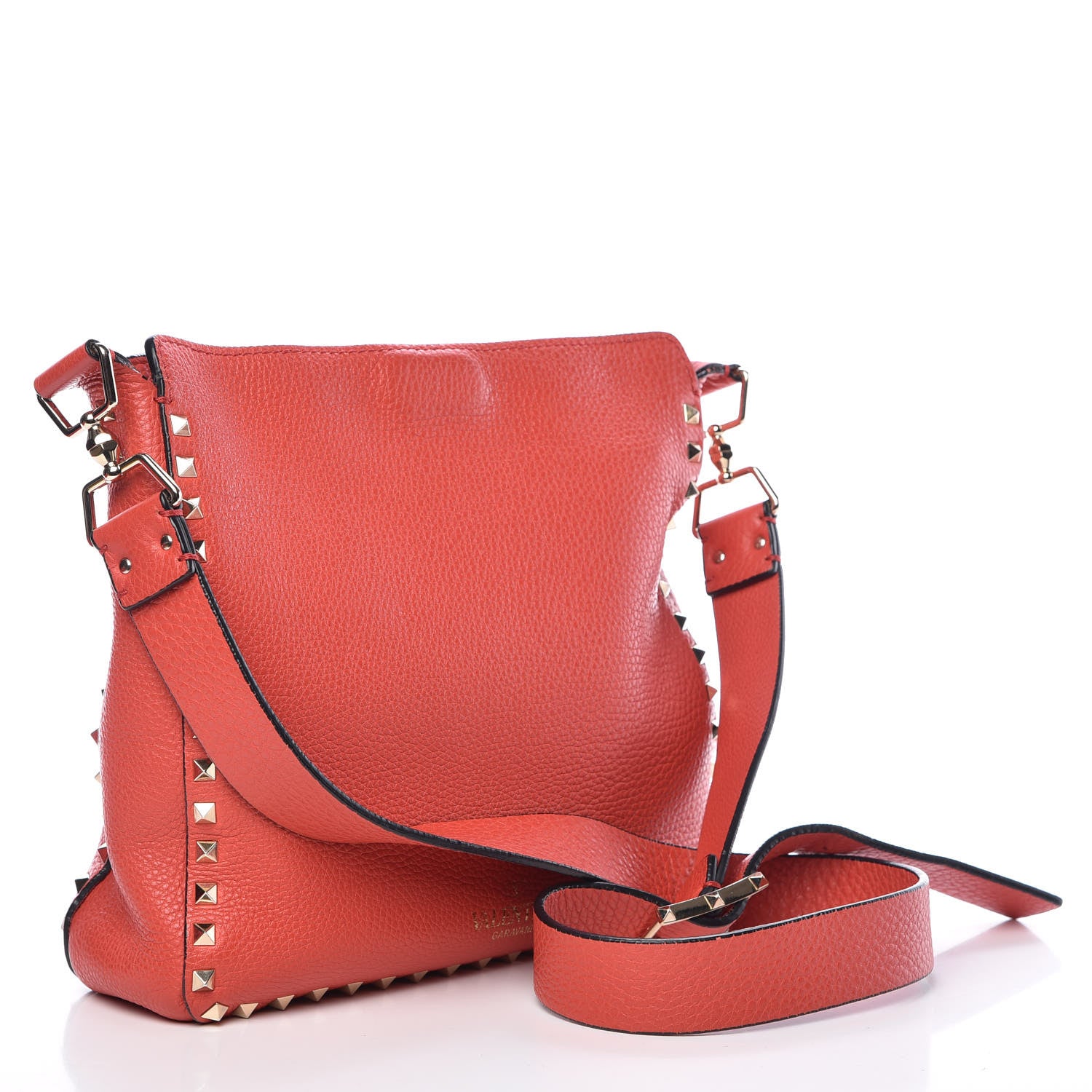 Valentino Garavani Pebbled Calfskin Small Rockstud Flip-Lock Messenger Bag Deep Coral 3 of 11