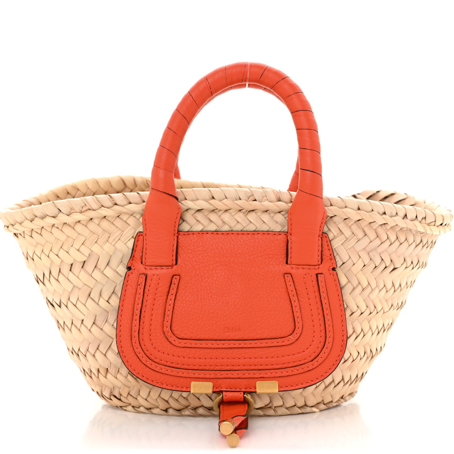 Raffia Small Grain Calfskin Medium Marcie Basket Orange