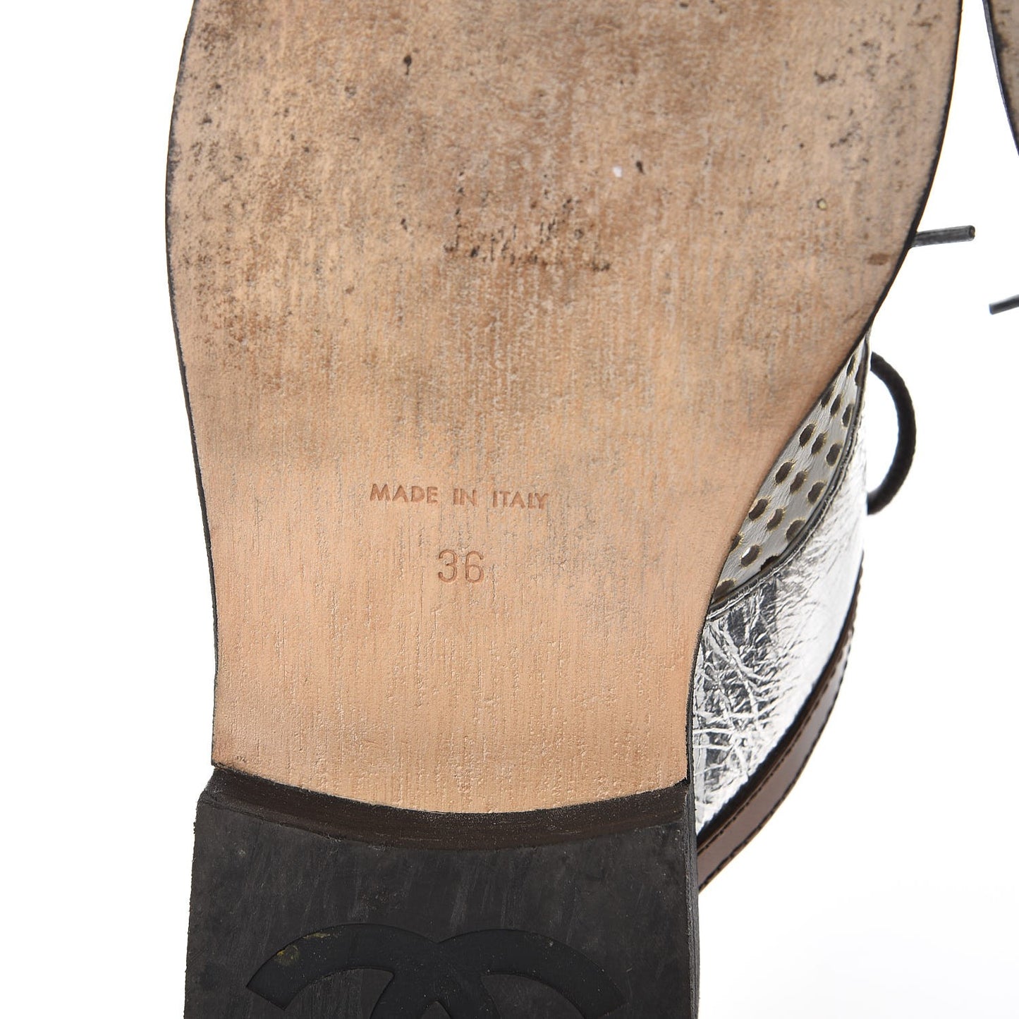 Lambskin Perforated Cap Toe Lace Up Mules 36 Silver Black
