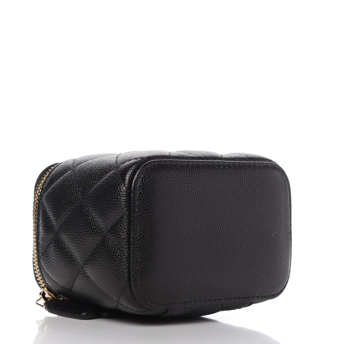 Caviar Quilted Mini Pearl On Top Vanity Case With Chain Black