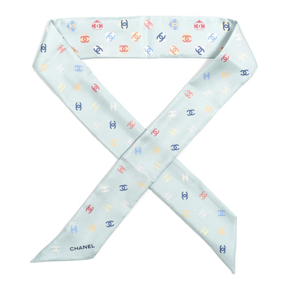Chanel Silk Heart CC Slim Bandeau Scarf Light Blue 1 of 3