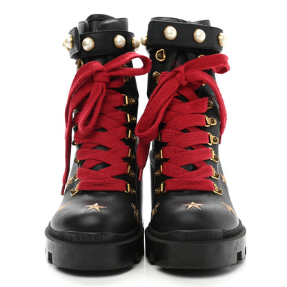 Gucci Calfskin Pearl Lace Up Combat Ankle Boots 40 Black 2 of 10
