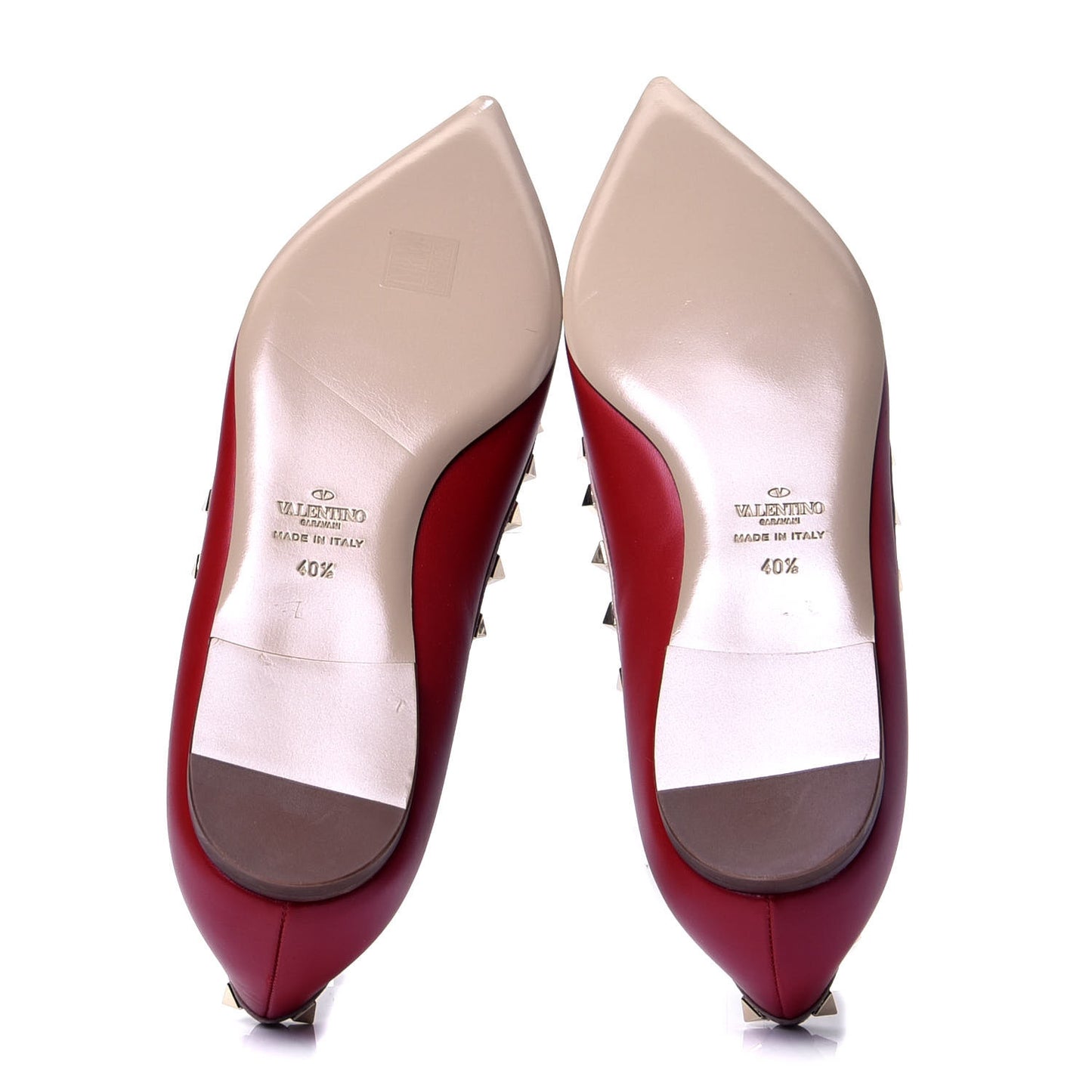 Calfskin Nappa Rockstud Ballerina Flats 40.5 Rosso Valentino Poudre