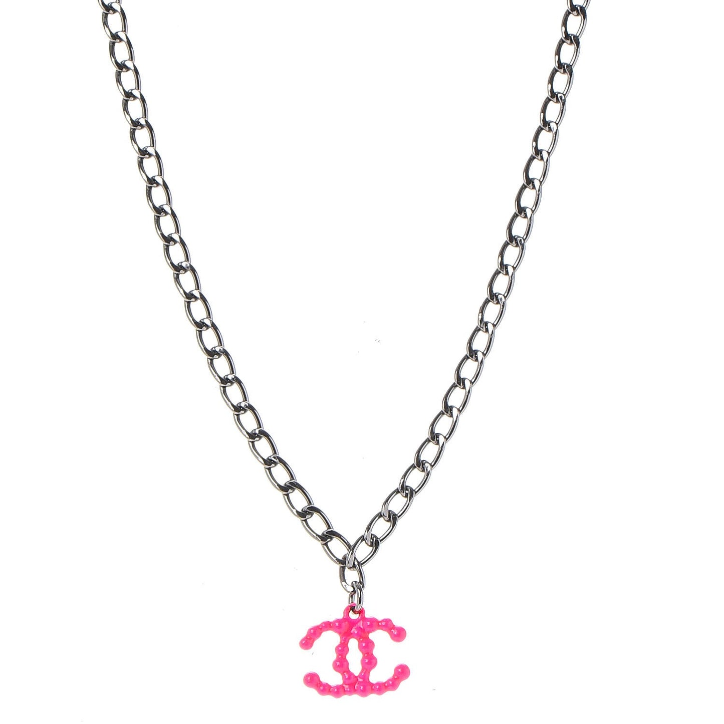 Ruthenium Enamel Coated CC Necklace Pink