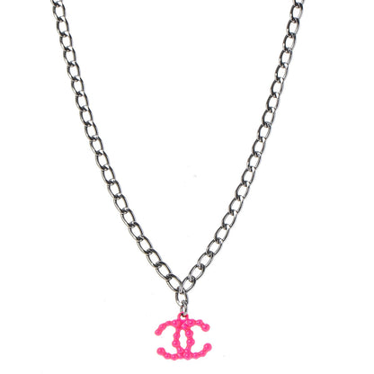 Chanel Ruthenium Enamel Coated CC Necklace Pink 1 of 6
