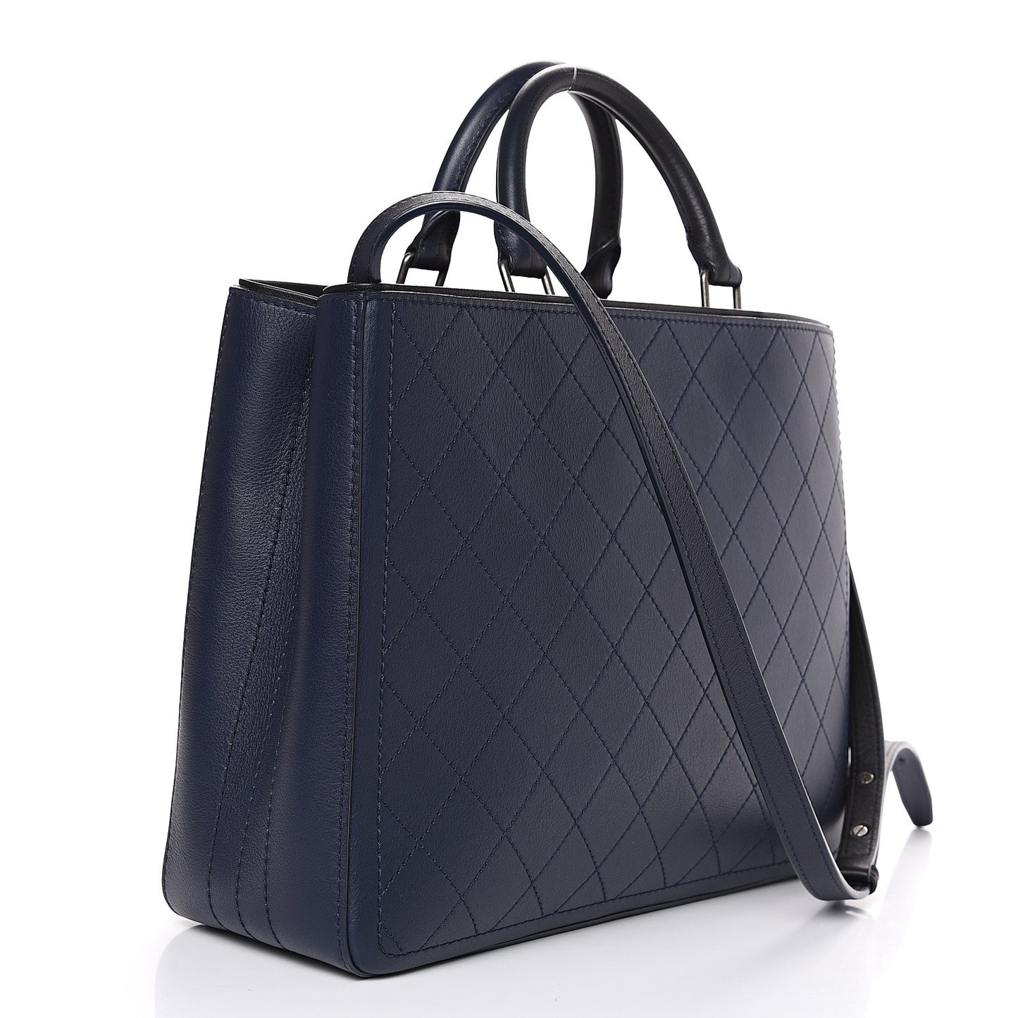 Bullskin Stitched Large Bi-Color Shopping Tote Blue