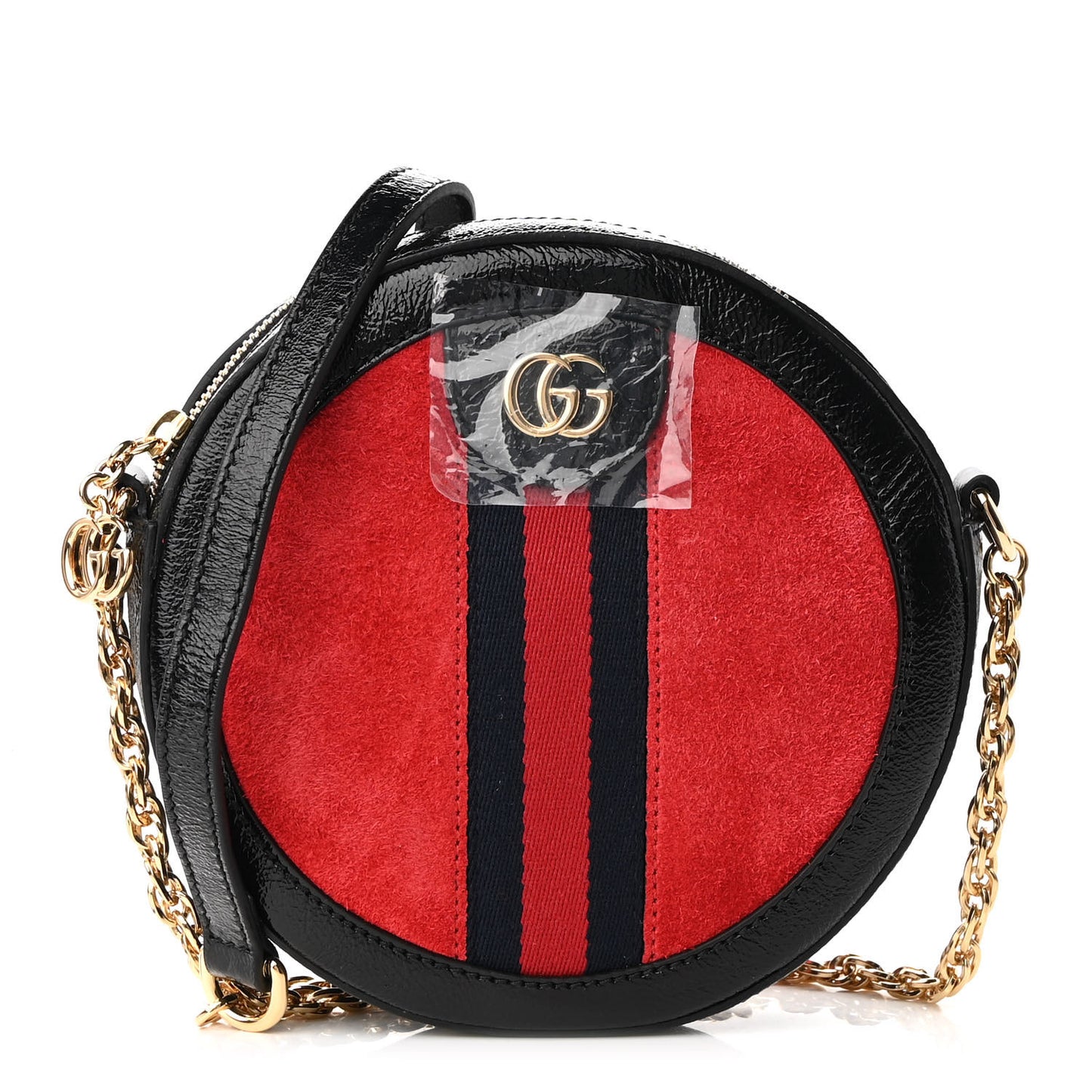 Suede Patent Web Mini Ophidia Round Shoulder Bag Hibiscus Red Black