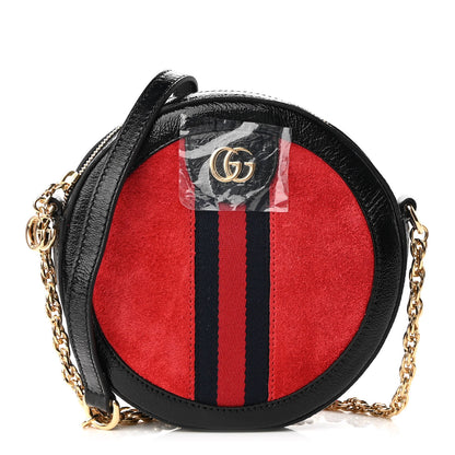 Gucci Suede Patent Web Mini Ophidia Round Shoulder Bag Hibiscus Red Black 1 of 9