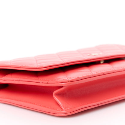 Chanel Lambskin Quilted Wallet On Chain WOC Coral 10 of 12