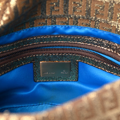 Fendi Metallic Jacquard Zucchino Suede Baguette Peltro Argento Sabbia 6 of 13