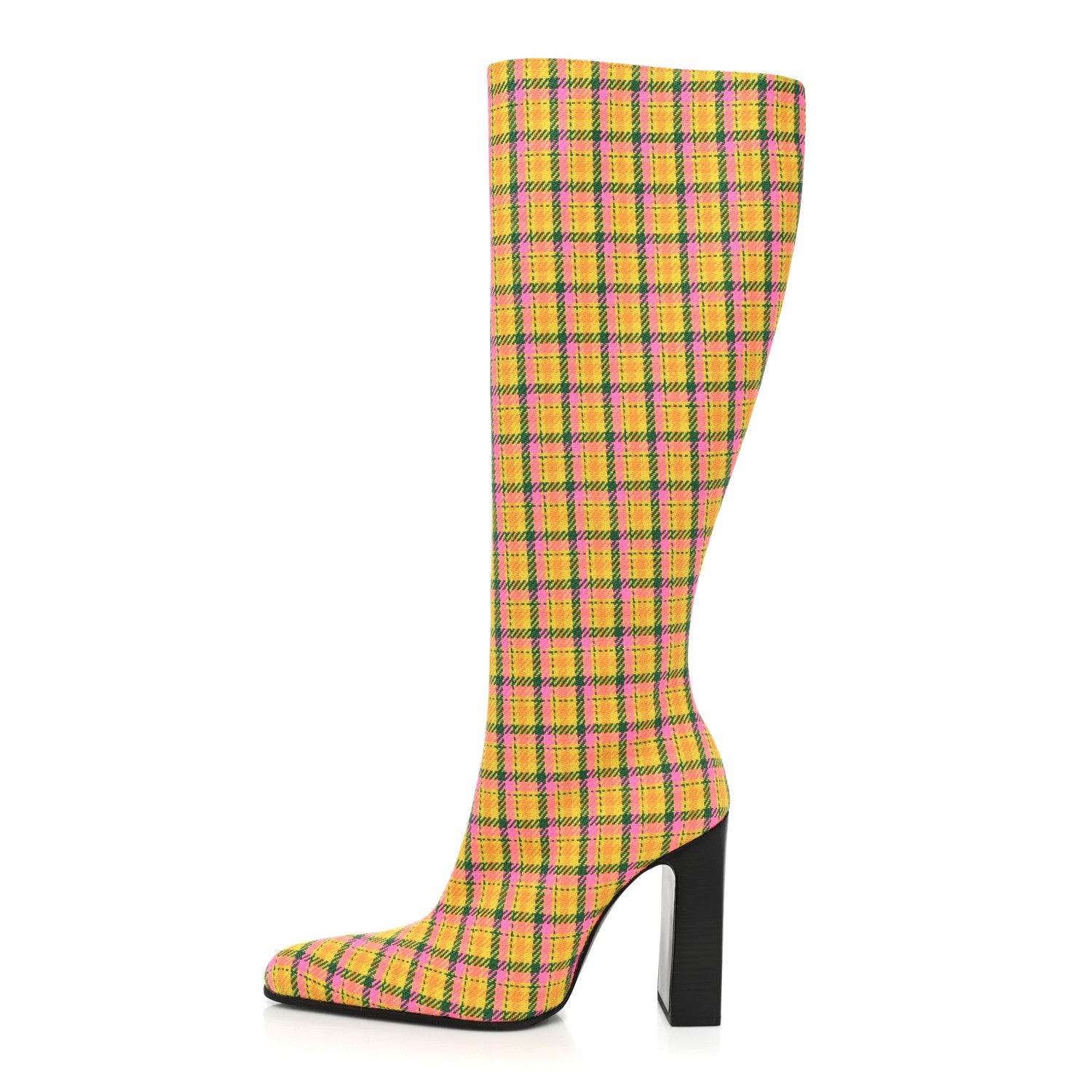 Balenciaga Wool Check Knee High Boots 38 Jaune Rose Fluo 1 of 9