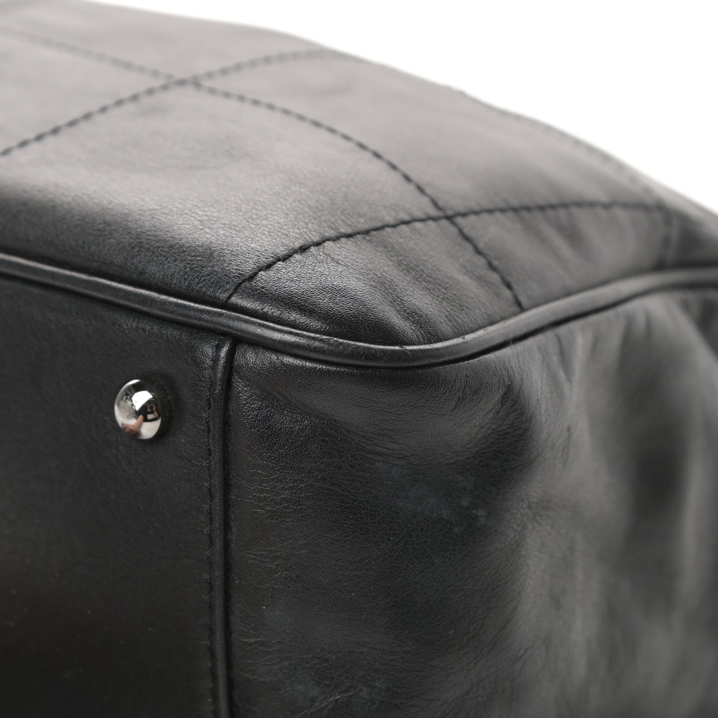 Lambskin Square Stitched Large Tote Black