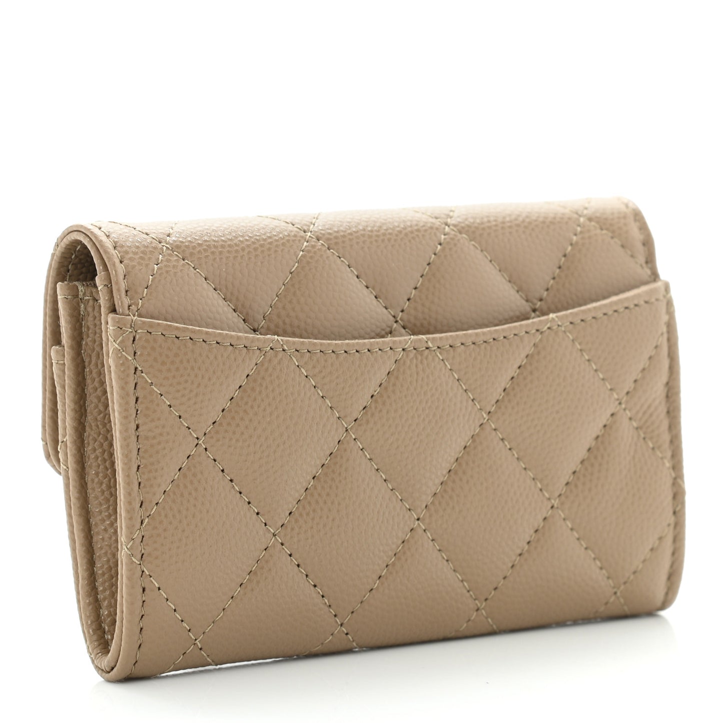 Caviar Quilted Flap Card Holder Wallet Beige