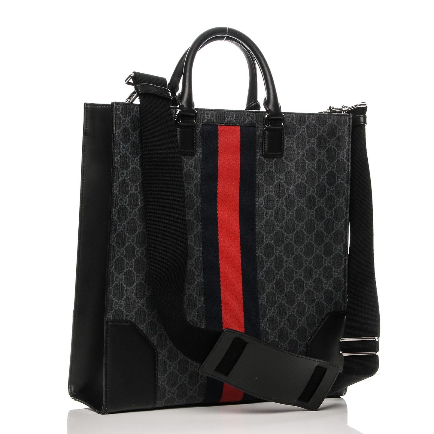 GG Supreme Monogram Web Angry Cat Embroidered Vertical Tote Black Grey