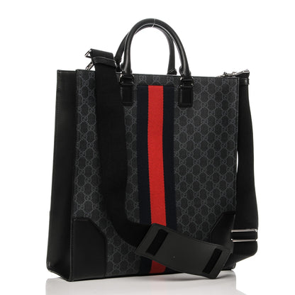 Gucci GG Supreme Monogram Web Angry Cat Embroidered Vertical Tote Black Grey 3 of 7