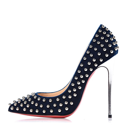 Christian Louboutin Velvet Specchio Billy 120 Spike Pumps 35.5 Silver Eclipse 1 of 8