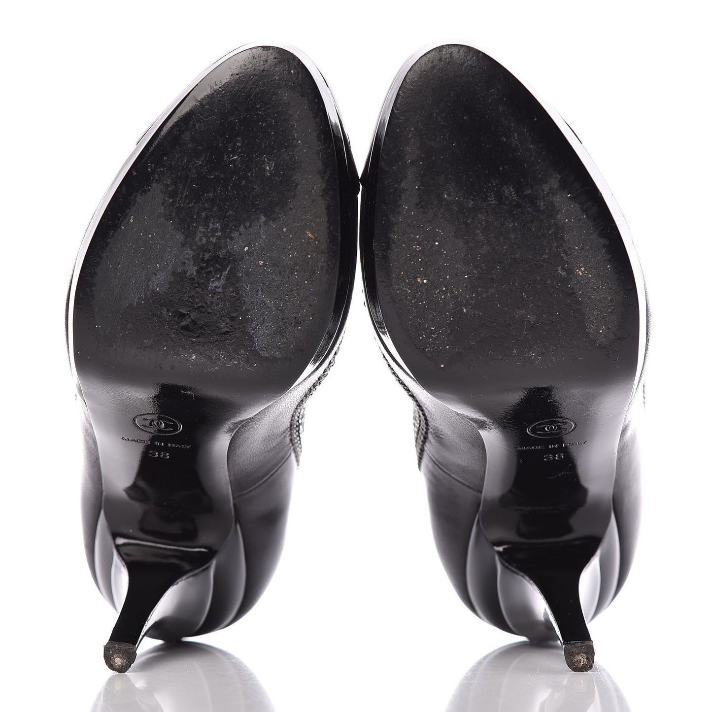 Lambskin Patent Cap Toe CC Chain Pumps 38 Black