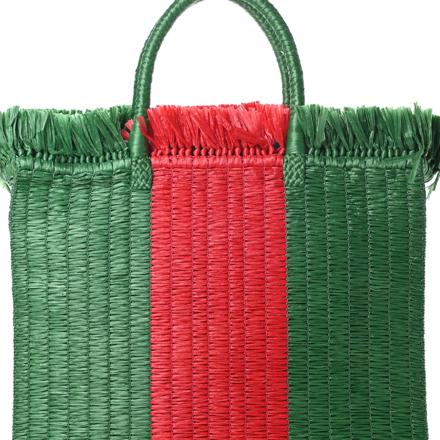 Raffia Linen Web Cestino Tote Bag Red Green