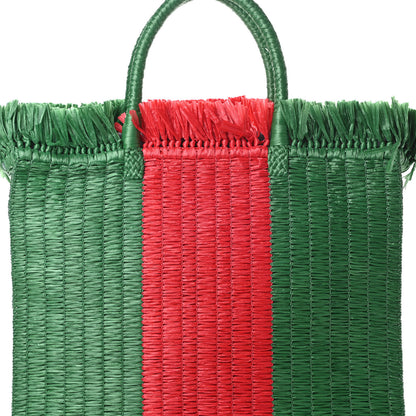 Gucci Raffia Linen Web Cestino Tote Bag Red Green 9 of 11