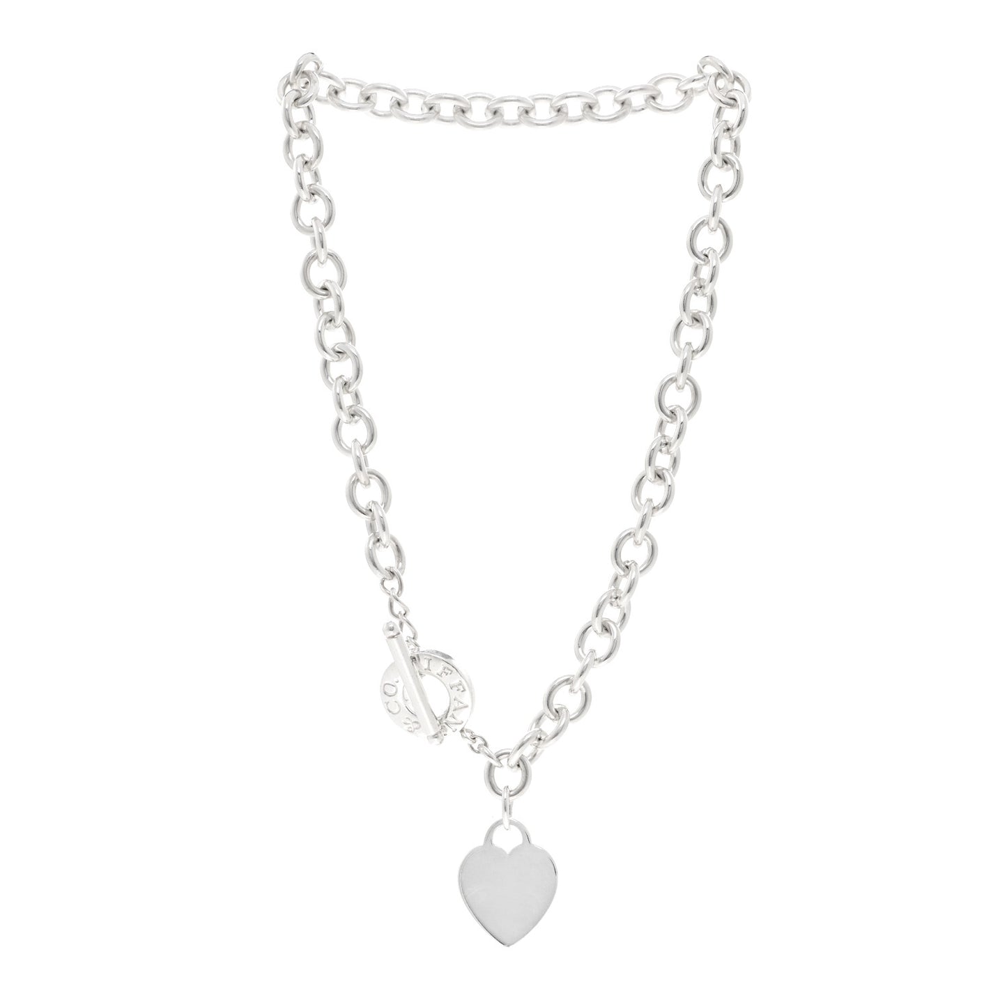 Sterling Silver Heart Tag Toggle Necklace