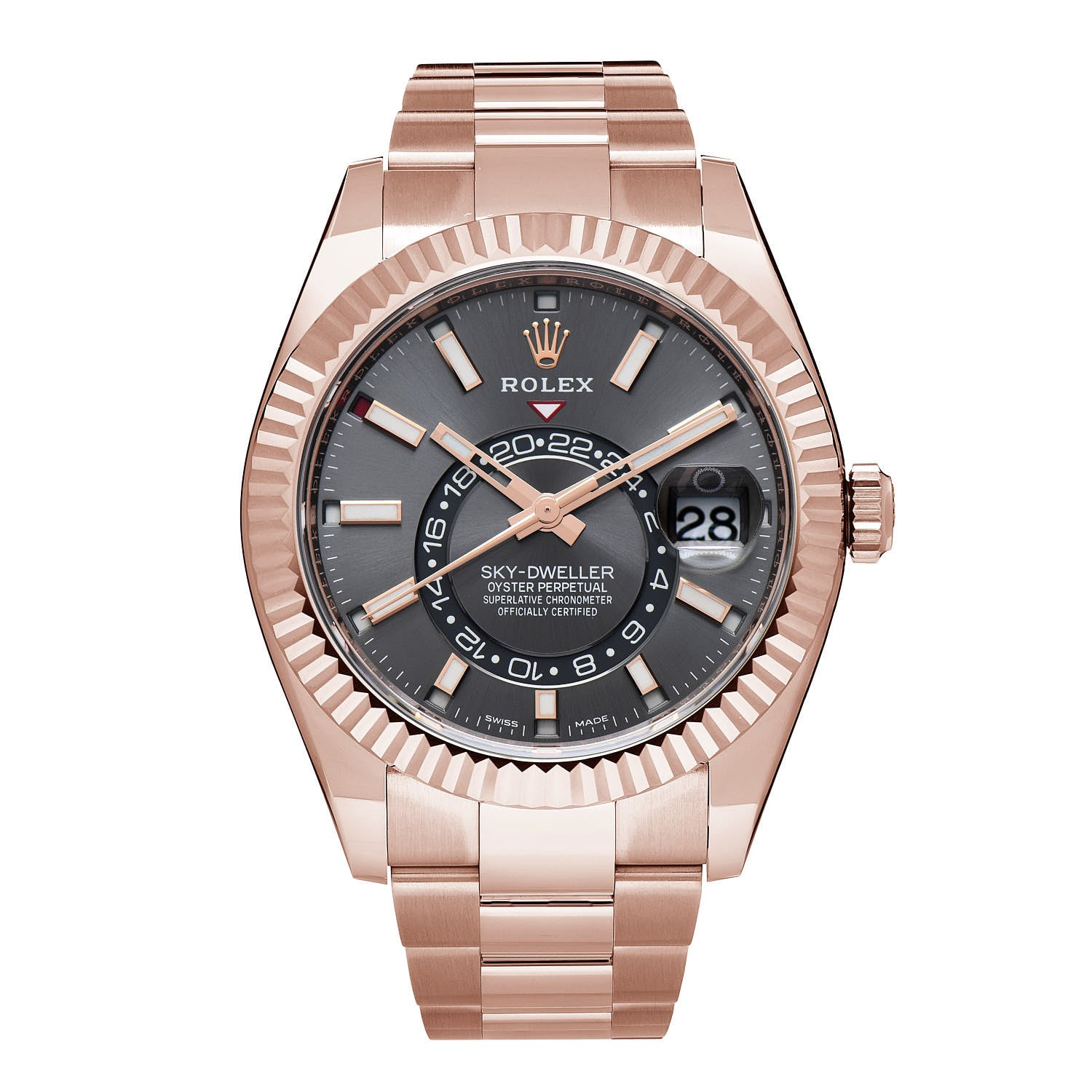 Rolex 18K Everose Gold 42mm Oyster Perpetual Sky-Dweller Watch Slate 326935 1 of 5