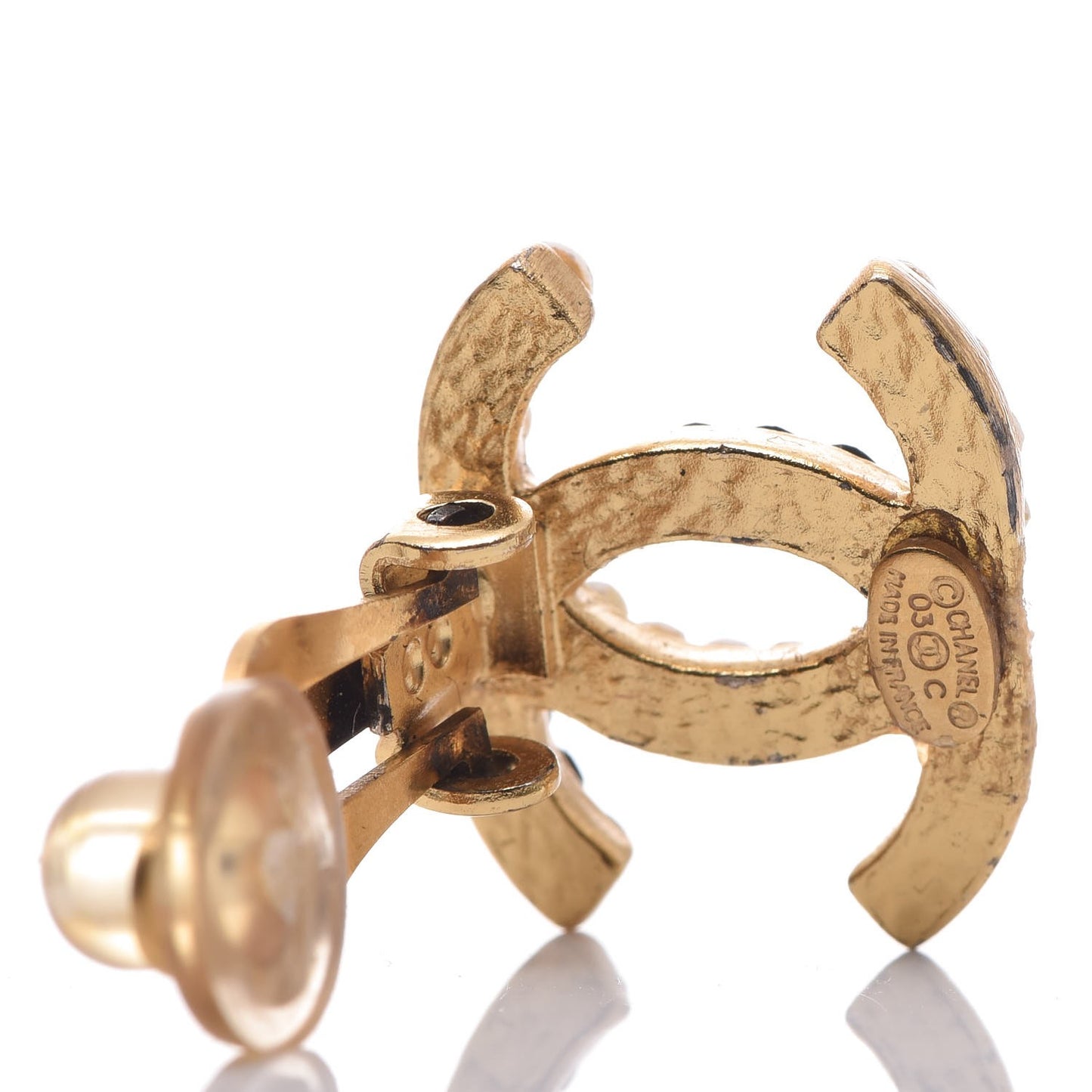 Pearl Crystal CC Clip On Earrings Gold