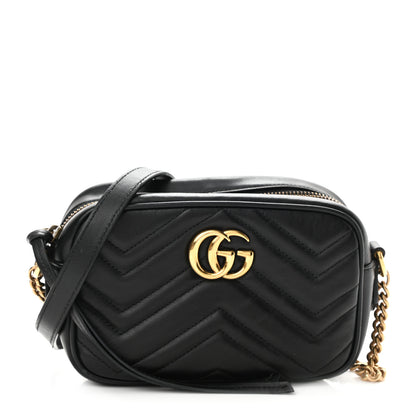 Gucci Calfskin Matelasse Mini GG Marmont Chain Shoulder Bag Black 1 of 9