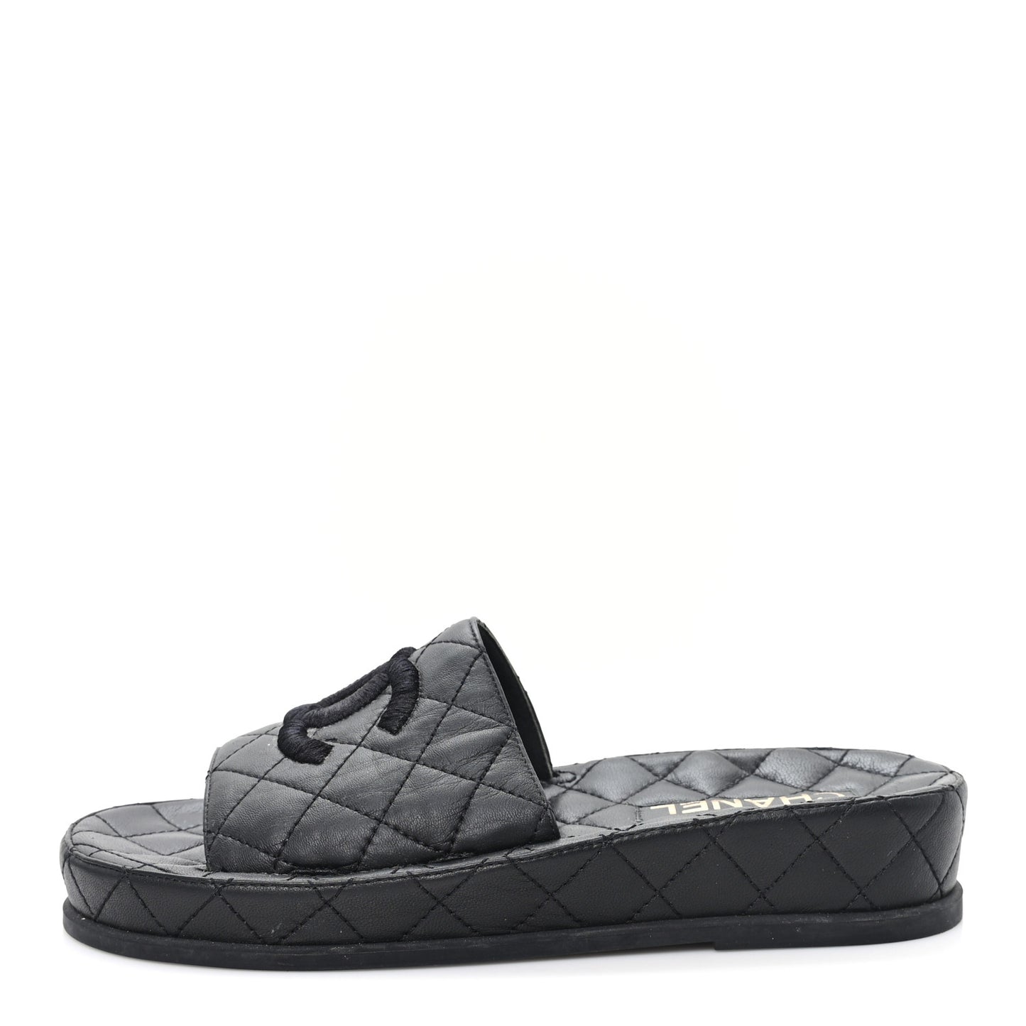 Lambskin Quilted CC Mules Sandals 37 Black