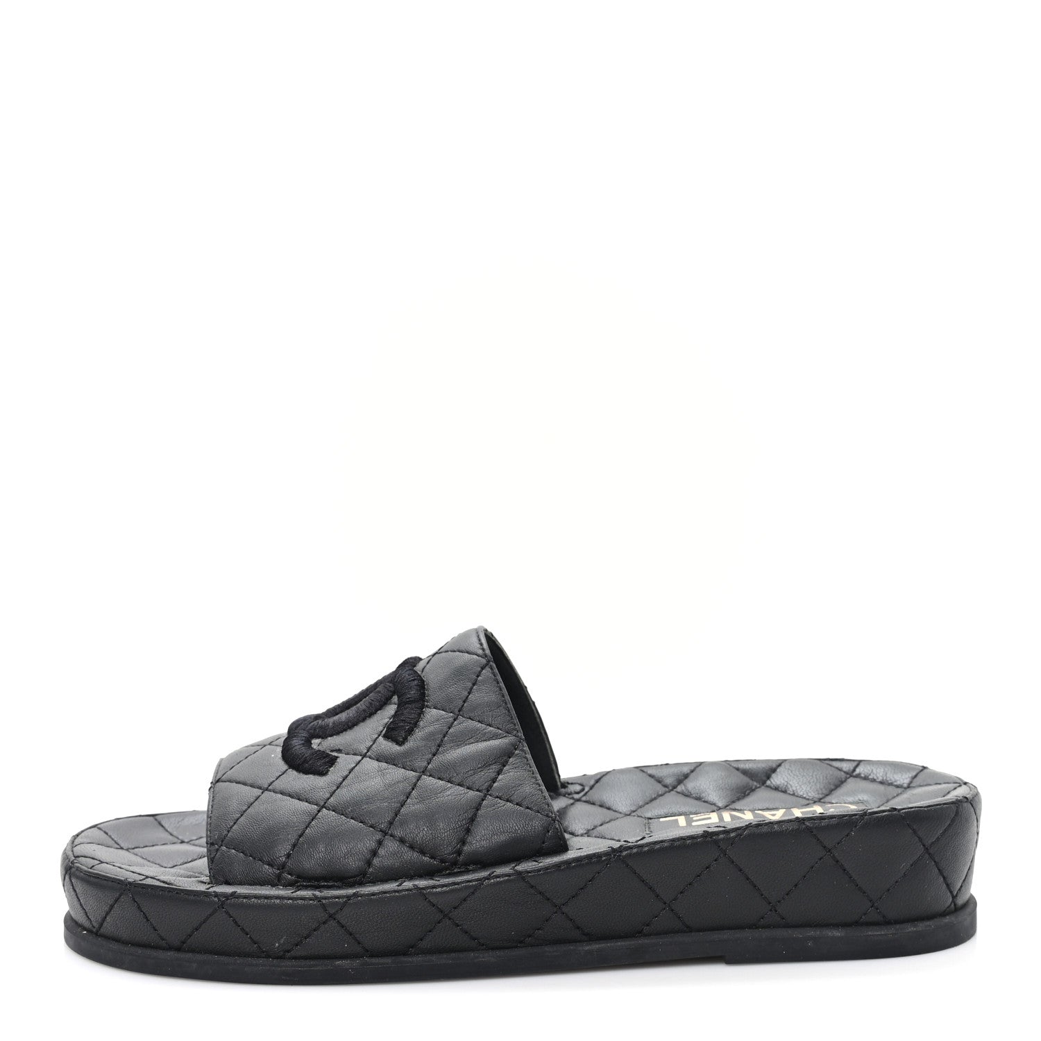 Chanel Lambskin Quilted CC Mules Sandals 37 Black 1 of 9