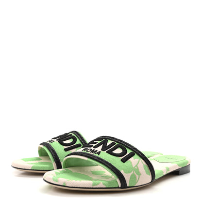 Fendi Canvas Rose Logo Embroidered Flat Slide Sandals 41 Bouquet Black 7 of 18