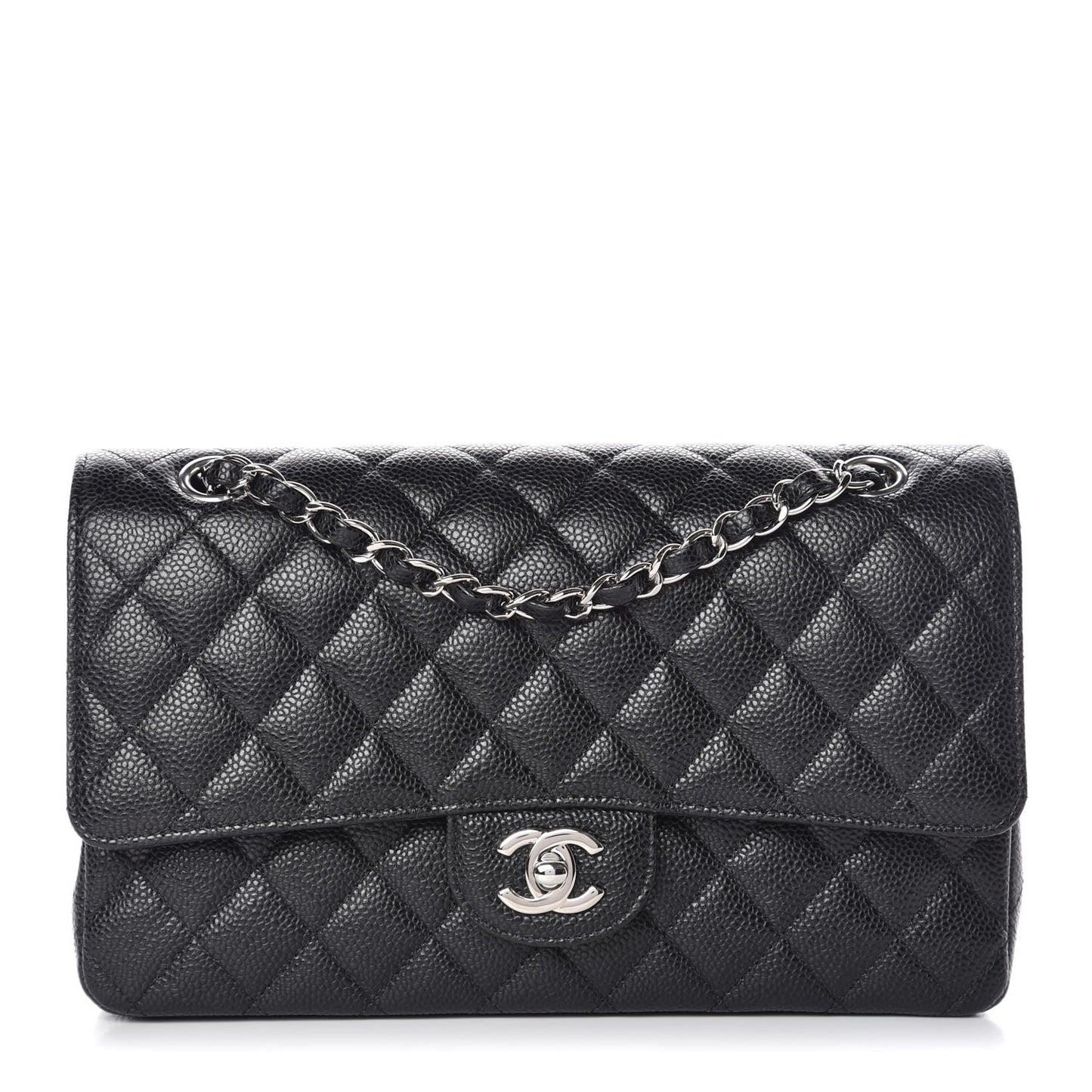 Caviar Quilted Medium Double Flap Black