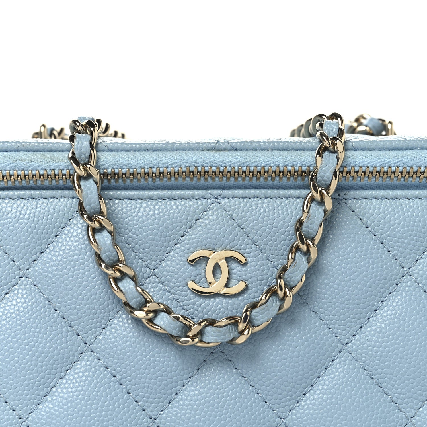 Chanel Caviar Quilted Small Tiny CC Vanity Case With Chain Light Blue Light Blue 9 of 13