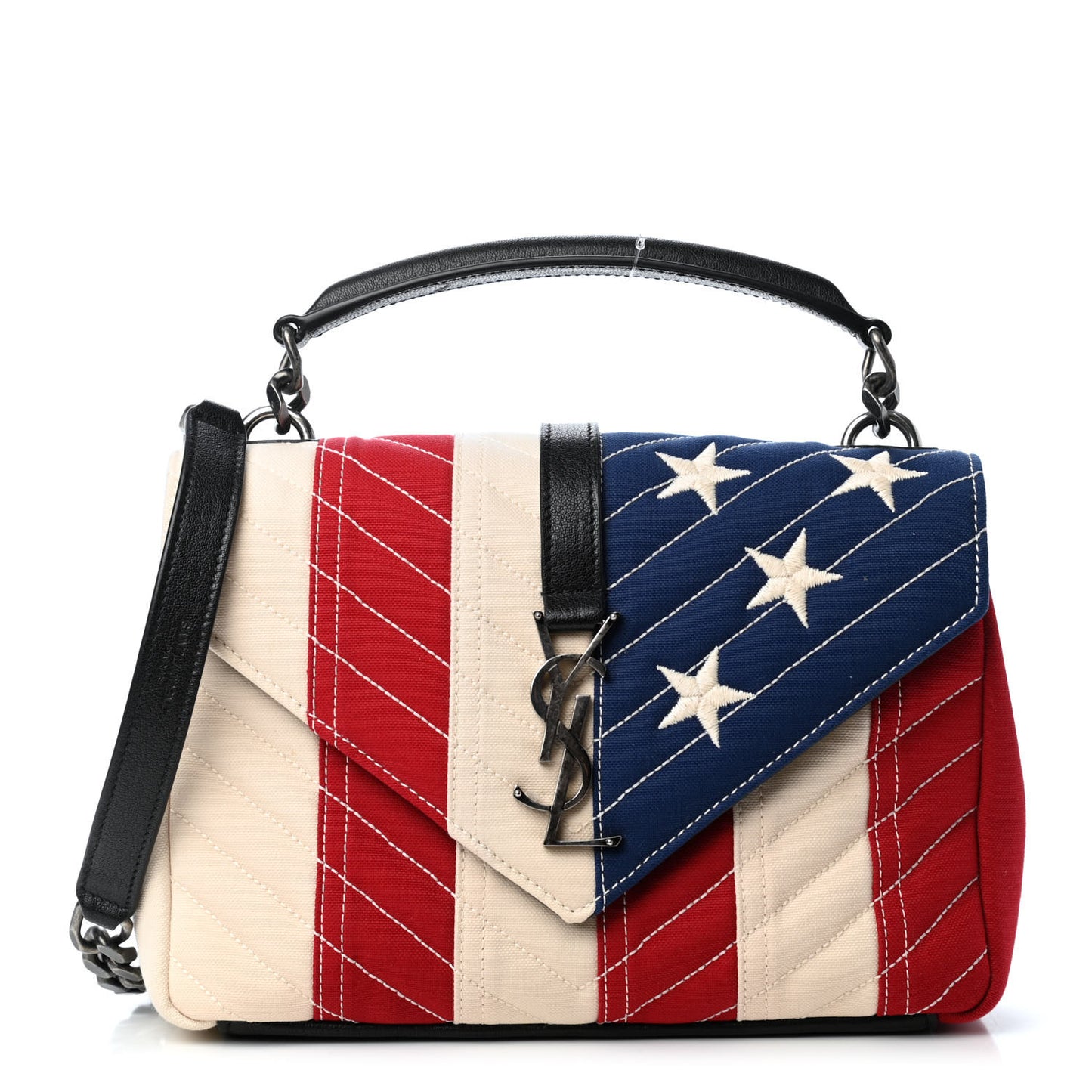 Canvas Matelasse Chevron American Flag Monogram Medium College Bag Red Blue