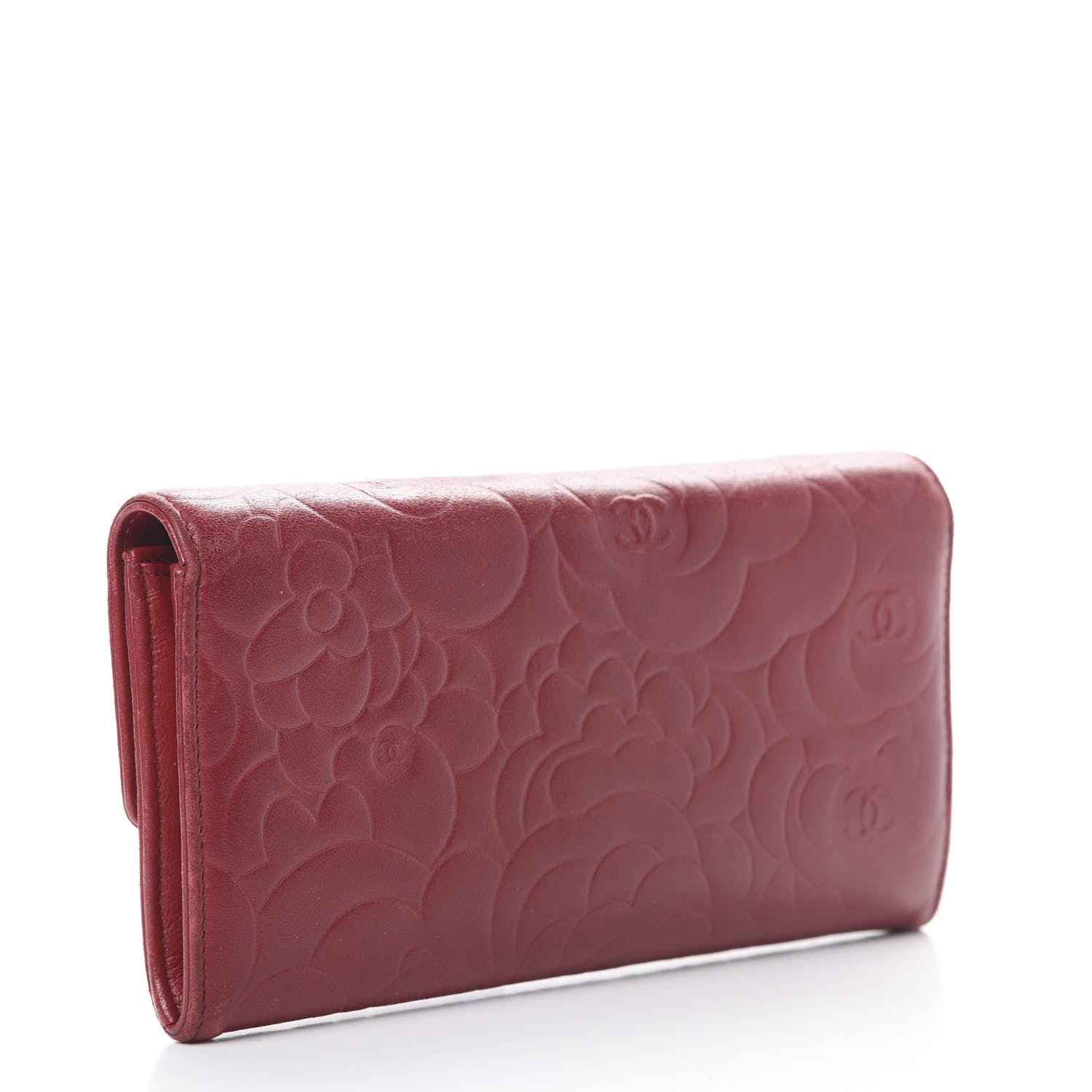 Chanel Lambskin Camellia Embossed Flap Wallet Red 2 of 17