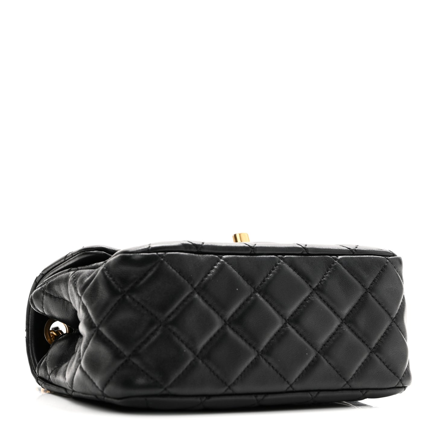 Lambskin Quilted Mini Pearl Crush Flap Black