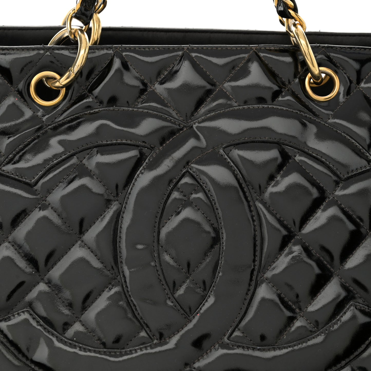 Patent Quilted Grand Shopping Tote GST Black
