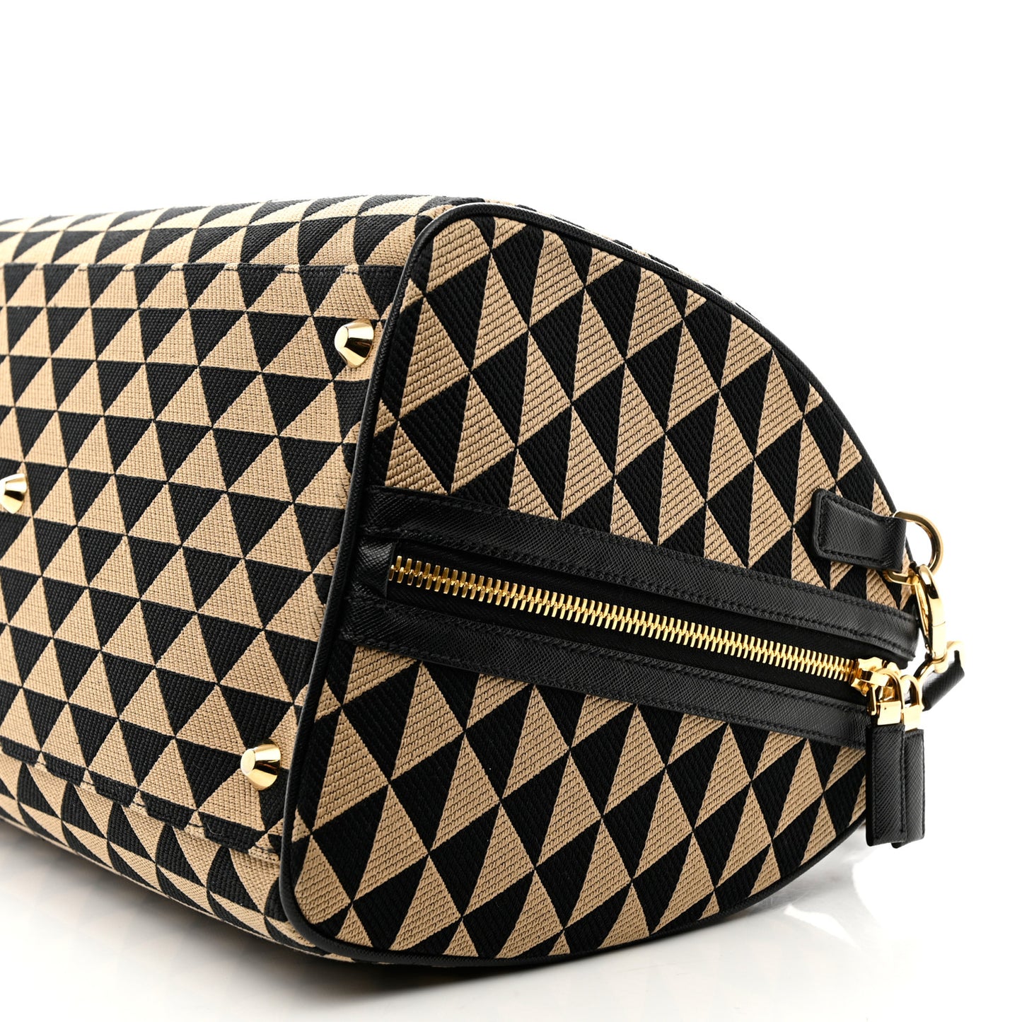 Jacquard Saffiano Triangolo Symbole Embroidered Medium Travel Bag Black Corda
