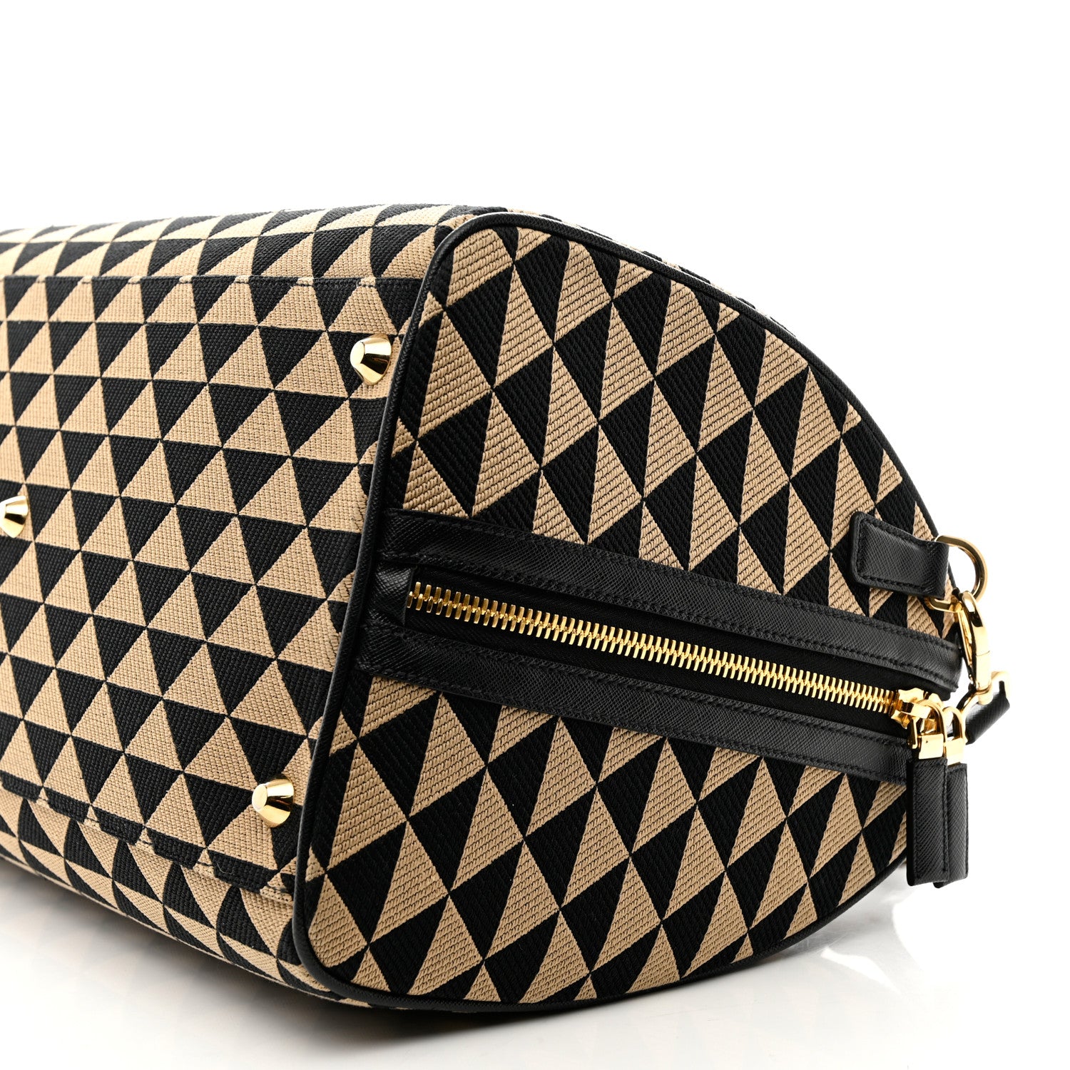 Prada Jacquard Saffiano Triangolo Symbole Embroidered Medium Travel Bag Black Corda 11 of 11