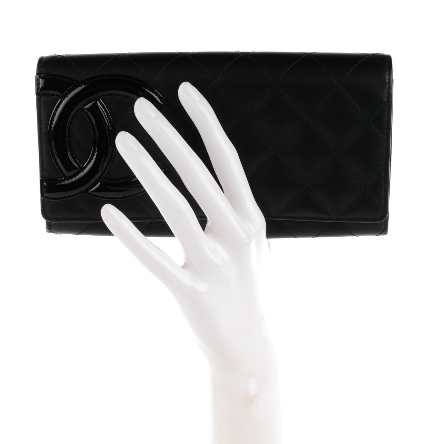 Calfskin Quilted Cambon Flap Wallet Black