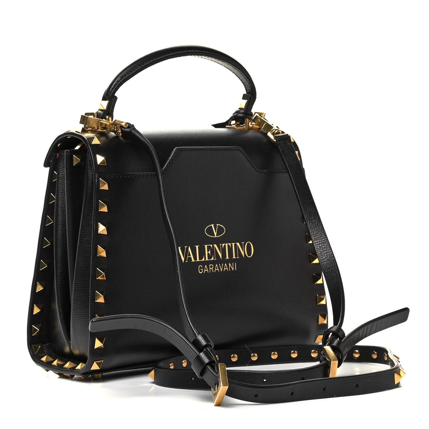 Grainy Calfskin Small Rockstud Alcove Top-Handle Flap Bag Black