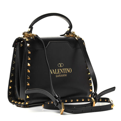 Valentino Garavani Grainy Calfskin Small Rockstud Alcove Top-Handle Flap Bag Black 3 of 8