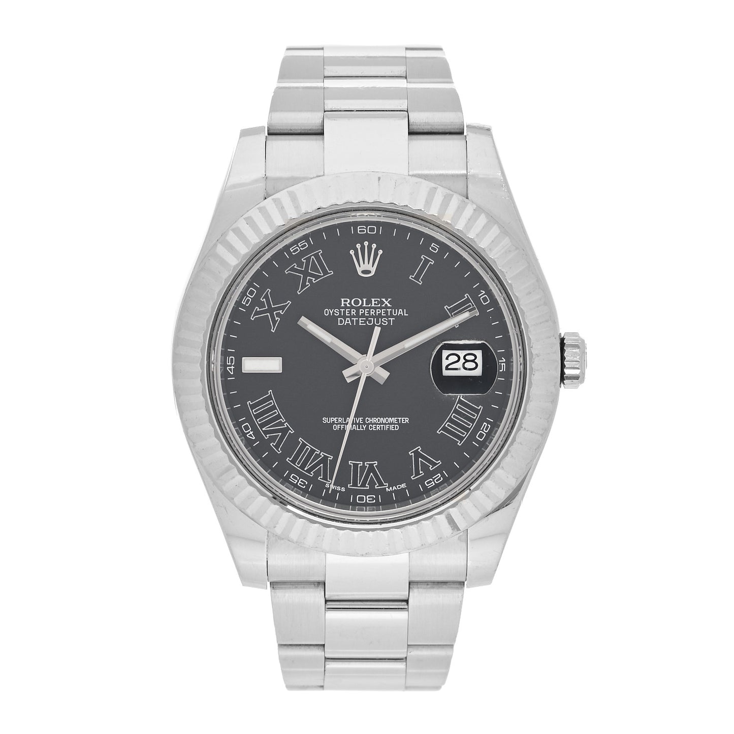 Stainless Steel 18K White Gold 41mm Oyster Perpetual Datejust Watch Black Roman 116334