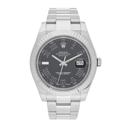 Rolex Stainless Steel 18K White Gold 41mm Oyster Perpetual Datejust Watch Black Roman 116334 1 of 5