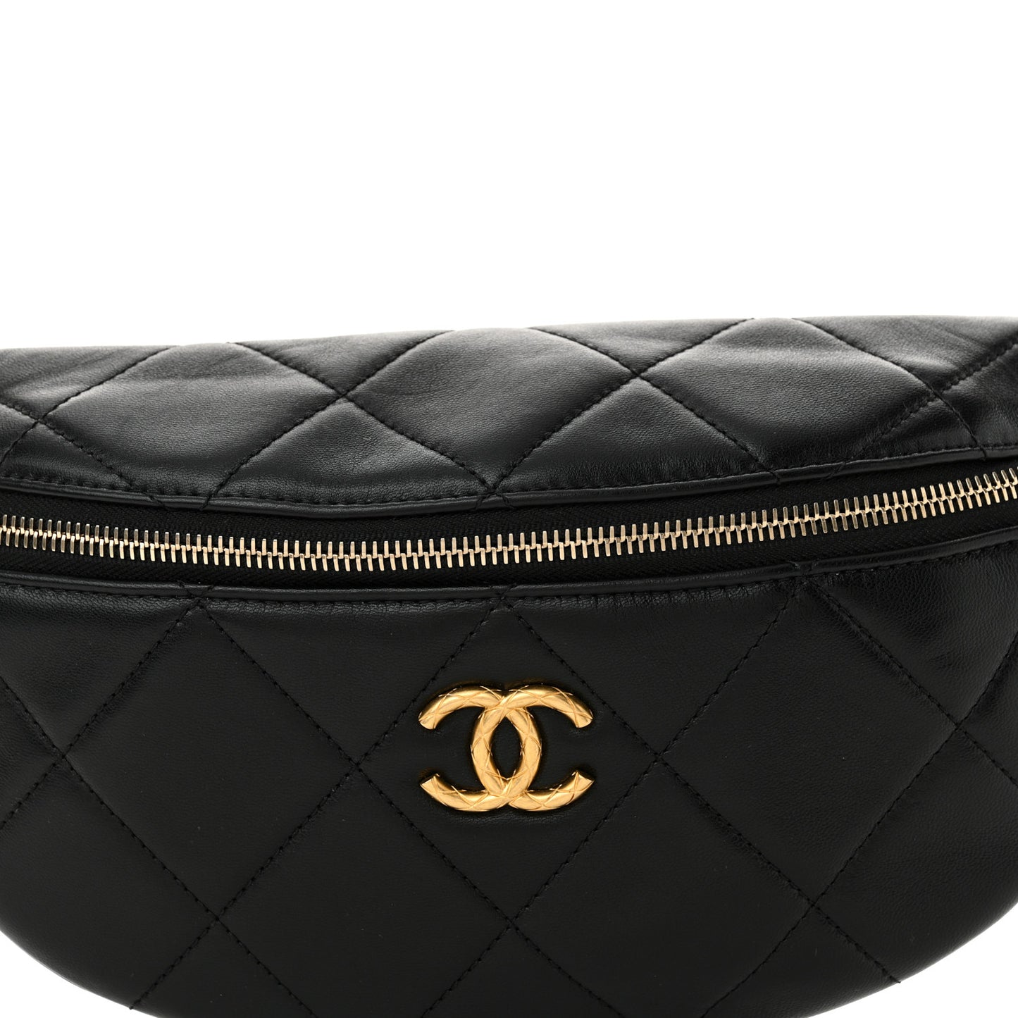 Lambskin Enamel Quilted Waist Bag Black