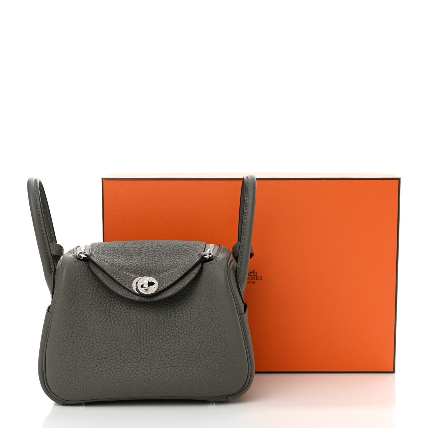 Hermes Taurillon Clemence Mini Lindy 20 Gris Meyer 11 of 11